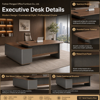 Bureau de direction moderne en forme de L avec armoire latérale, table de PDG/directeur, vente en gros d'usine OEM/ODM