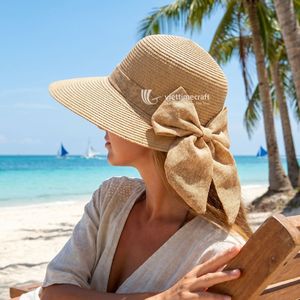 Premium Raffia <b>Straw</b> Roll-Up Visor Sun <b>Hat</b> for Women Elegant Wide Brim Casual Summer Beach <b>Hat</b> with Ribbon Bow Image Style - Product Image 4