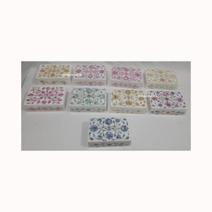 Boîte à bijoux en incrustation de nacre rose en marbre blanc naturel Incrustation de fleurs faite à la main Design Rectangle Forme Utilisé Emballage de collier - Product Image 6
