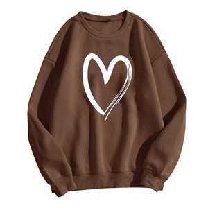 เสื้อสเวตเชิ้ตคอกลมผู้หญิง สีแดง ผ้าฝ้าย พิมพ์ลายหัวใจ ทรงปกติ แขนยาว สำหรับฤดูใบไม้ร่วง - Product Image 3