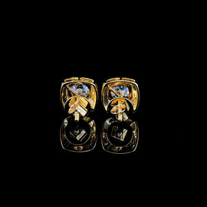 Boucles d'oreilles clous halo en or massif 9 carats plaqué rhodium avec zircone cubique, coupe brillant ronde, aspect diamant, bijoux de fiançailles unisexe - Product Image 3