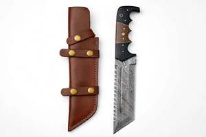 Herramienta Utilitaria de Acero de Damasco Hecha a Mano con Mango Segmentado de Madera Micarta y Funda de Cuero - Product Image 3