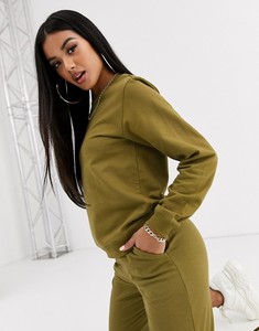 Ensemble de survêtement 2 en 1 pour femmes, vert olive uni, coupe-vent, sweat-shirt à col rond, pantalon de jogging, poches latérales, vêtements décontractés d'hiver - Product Image 2