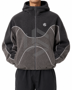 Custom Men's Solid Digital Printing Black Hooded <b>Fleece</b> <b>Jacket</b> Oversized Fit Windproof Zipper Front Logo Casual Winter Wear - Product Image 4