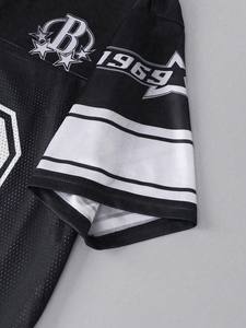 Camiseta de fútbol americano de malla negra para hombre, 240 g/m², cuello en V, estilo universitario, estilo urbano, OEM, al por mayor - Product Image 6