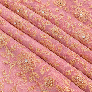 Tissu en dentelle filet africaine nigériane écologique très demandé, richement perlé à la main, pour robe George, pour mariage, pour femme - Product Image 5