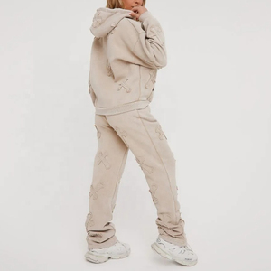 Conjunto de chándal de mujer con lavado ácido intenso, sudadera con capucha oversize y joggers, estilo streetwear, fabricante OEM de marca privada con OEM económico - Product Image 4