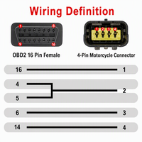 Cable Adaptador de Diagnóstico para Motocicleta OBD2, Conector Hembra de 16 Pines a Conector de 4 Pines para Lector de Códigos, 12V 24V, Venta en Paquete OBD2
