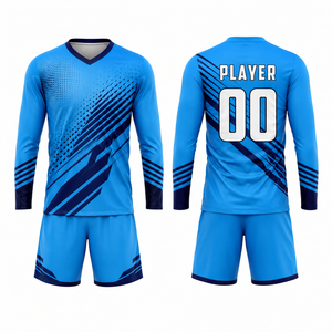 Ensemble de maillot et short de football personnalisés pour hommes, manches longues, sublimés, séchage rapide, respirants, kit d'équipe personnalisé, vente en gros OEM - Product Image 1