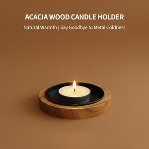 Support de bougie en bois d'acacia fait main, style rustique, décoration de ferme, centre de table de Noël - Product Image 2
