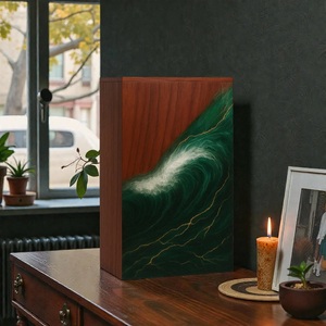 Handcrafted Resin & Walnut Wood Cremation Urn Artistic Wave Design for human medium size 9x5.5 urn <b>box</b> - Product Image 1