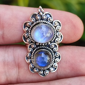 Labradorite and Rainbow Moonstone Ring 925 Sterling Silver Handmade Boho <b>Statement</b> Promise Jewelry for Women Natural Stone - Product Image 4