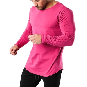 Wholesale Clothing Manufacturer Custom Long Sleeve T Shirt <b>Round</b> Hem Scoop Neck Tee Shirt For Men - Product Image 1