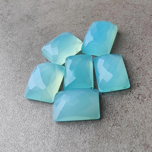 พลอยแคลเซโดนีสีน้ำเงินธรรมชาติ รูปทรงสี่เหลี่ยมผืนผ้า แบบเช็คเกอร์คัท  ฐานเรียบ - Product Image 3