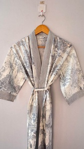 Cotton Kimono Cotton Block Print Festival Clothing Women's Robes 100% Cotton Block Print Kimono Women's Safari-Print Bathrobe - Product Image 4