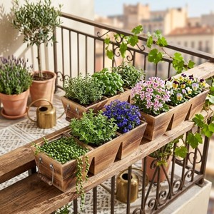 Juego de 3 Macetas de Madera Estilo Rústico, Macetas con Revestimiento de Aluminio Ecológico para Jardín Interior/Exterior - Product Image 6