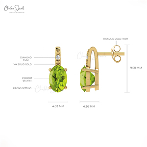 Popular Supplier Oval Cut Peridot Gemstone Stud <b>Earrings</b> In 14k Fine Gold Diamond <b>Halo</b> <b>Earrings</b> Perfect Gift For Christmas - Product Image 6