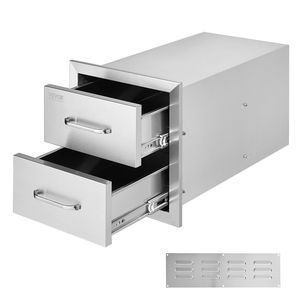 Soluzione di Stoccaggio per Cucina Esterna 14W X 14.4H X 23D Pollici, Cassetti Doppi per BBQ a Incasso con Maniglia in Acciaio Inox per Isola BBQ - Product Image 1
