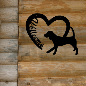 Insegna di benvenuto rustica in metallo stile farmhouse con ritagli a forma di cuore e cane per decorazioni da veranda, giardino, cortile - Decorazione da parete - Product Image 3