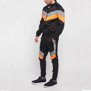 Survêtement pour homme noir, orange et gris, avec blocs de couleur, fermeture éclair intégrale, poches latérales, respirant, coupe décontractée, pour l'automne - Product Image 5