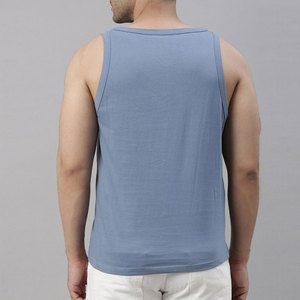 Men's Blue Sleeveless Tank <b>Top</b> With <b>Black</b> Character Print O-Neck Casual Style Breathable Cotton Fit Tank <b>Top</b> - Product Image 2