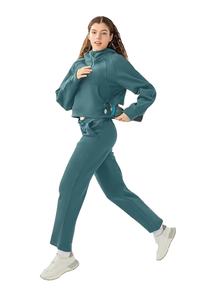 ชุดวอร์มกางเกง2ชิ้นแบบมีฮู้ดสำหรับผู้หญิงชุดวอร์มเสื้อครอปมีฮู้ดและกางเกงวิ่งใส่สบายระบายอากาศได้ดี - Product Image 2