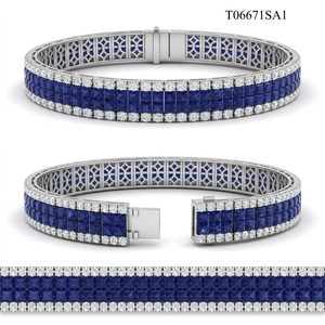 High Quality workmanship design 18K Solid Gold Natural Diamond Royal Blue sapphire princess cut Soft Bracelet for Party - Product Image 6