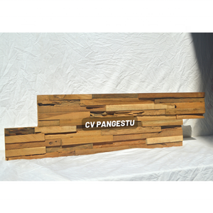 Paneles de pared modernos de teca reciclada con diseño geométrico Insonorizados y con cancelación de sonido para entretenimiento doméstico y villas - Product Image 3