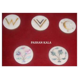 Antique New Piece Pure White Marble Inlaid <b>Coaster</b> <b>Set</b> With Mother Of Pearl For Home And Kitchen Decoration - Product Image 1
