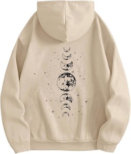 Sweat-shirt à capuche beige avec imprimé lettres, poche avant, coupe décontractée oversize, unisexe, pour l'hiver, en molleton 100% coton anti-boulochage - Product Image 2