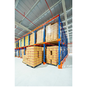 Étagère de stockage robuste en acier Q235, haute densité, assemblée, bleue/orange, avec rails de guidage boulonnés OEM - Product Image 1