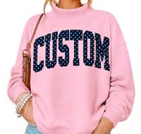 Pull à col montant pour femme, coupe oversize, à manches longues, avec patch à lettres et points personnalisé, style décontracté