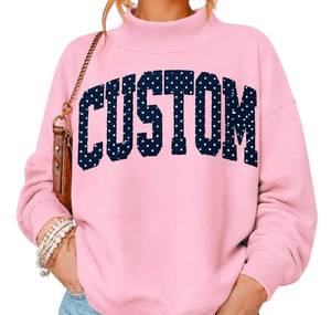 Pull à col montant pour femme, coupe oversize, à manches longues, avec patch à lettres et points personnalisé, style décontracté - Product Image 4