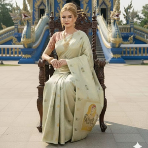 ชุดส่าหรีผ้าไหมพรีเมียมพร้อมสวมใส่ พร้อมเสื้อคลุม ยาวคลุมเท้า ไม่ยับ แห้งเร็ว เสื้อผ้าแบบดั้งเดิมของอินเดีย/ปากีสถาน - Product Image 1