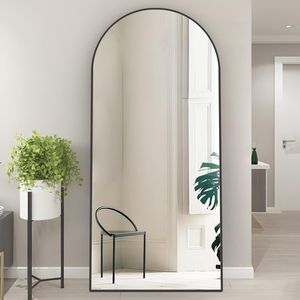 Specchio a Figura Intera Arcuato 65.2"x24" con Cornice in Lega di Alluminio Nera, Fatto a Mano in Ferro, Portatile per Ingresso, Camera da Letto, Soggiorno - Product Image 1