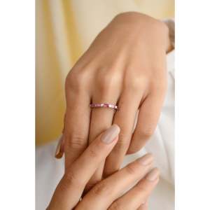 18K <b>Gold</b> Topaz and <b>Opal</b> Baguette Cut Dainty Wedding Band <b>Ring</b> for Women - Product Image 4
