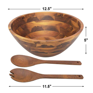 <b>Large</b> Handmade Polished Durable Heat Resistant Eco-Friendly Dishwasher <b>Safe</b> Modern Acacia Wood Disposable Salad Serving Home - Product Image 4
