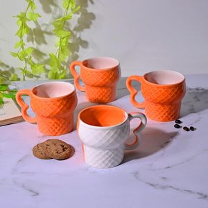 Ensemble de tasses à thé élégantes en céramique texturée diamant, 6 mugs en grès émaillé résistants au micro-ondes avec poignée en forme de cœur, isolation thermique pour boissons chaudes - Product Image 1