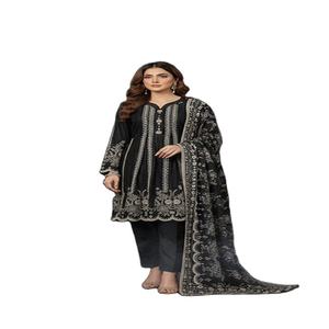 Shalwar Kameez en coton brodé pour femmes, tendance été, 3 pièces, prêt-à-porter, grandes tailles, très demandé. - Product Image 1