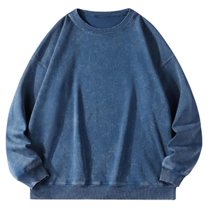 Sweat-shirt Homme Oversize Col Rond Délavé à l'Acide Bleu Vintage Manches Raglan Haut Décontracté Uni Qualité Supérieure 2026 OEM ODM - Product Image 3