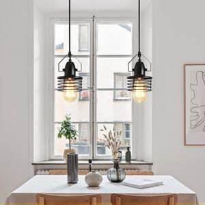 Lampada a Sospensione Nera in Metallo a Gabbia per Sala da Pranzo, Attacco E26, 1 Luce, Paralume a Molla [Senza Lampadina] [Lampadari e Lampade a Sospensione] - Product Image 6