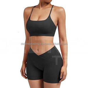 Logo personnalisé pour femmes deux pièces Fitness entraînement Yoga ensemble taille haute short maigre avec fermeture élastique soutien-gorge assorti - Product Image 3