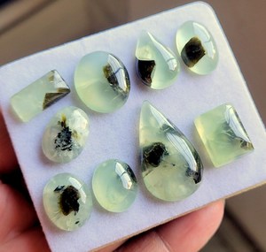 Cabochon de pierre précieuse Prehnite, Prehnite verte naturelle, Cabochon de Prehnite australienne, DIY, Pendentif enroulé de fil, Lot de bijoux en argent - Product Image 2