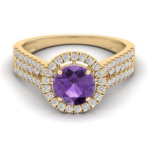 Bague de fiançailles REYES en or rose massif 14 carats certifiée IGI avec diamant et améthyste taille ronde, bijoux fins pour femme - Product Image 6