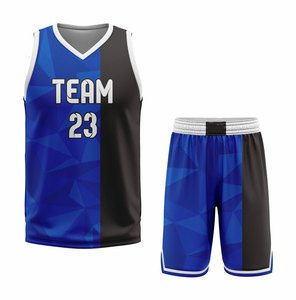 Customizable Sublimated Basketball Uniform Set Team 23 Blue Black V-Neck Sleeveless Moisture Wicking Unisex Adult Apparel - Product Image 1