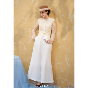 Pantalones de Mujer Modernos y Elegantes, Blancos, de Cintura Alta, Pierna Ancha y Larga, Casuales, de Oficina, KRISTINA - Product Image 3