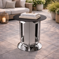 Table basse moderne de luxe en métal Drake, finition miroir, base en acier inoxydable, plateau en métal noir durable, garantie 1 an, meubles pour la maison