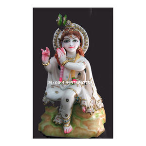 Statue de Radha Krishna en marbre blanc fait main, finement travaillée et colorée, en position debout, pour la prière - Product Image 4