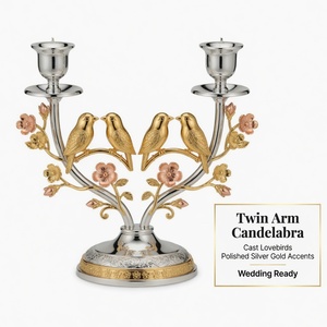 Paire de chandeliers en aluminium moulé en forme d'oiseaux, plaqué nickel argenté, centre de table de mariage, porte-bougie romantique, décoration de table - Product Image 4