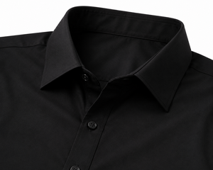 Camisa Formal de Manga Larga Negra para Hombre, Popelina, Color Sólido, Corte Regular, Diseño con Botones - Product Image 5